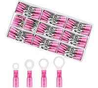 RUNCCI-YUN 120PCS Heat Shrink Connectors,Wire Connectors Ring Crimp Terminals Connectors,O-Type Electrical Wire Connectors Insulated Assortment Kit for 22-16 AWG (red /4 sizes #10,1/4",5/16",3/8")