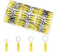 RUNCCI-YUN 120PCS Heat Shrink Connectors,Wire Connectors Ring Crimp Terminals Connectors,O-Type Electrical Wire Connectors Insulated Assortment Kit for 12-10 AWG (Yellow/4 sizes #10,1/4",5/16",3/8")