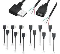 RUNCCI-YUN 12Pcs 90 Degree USB 2.0 Male Plug 2 Pin Bare Wire, USB A Male Female 4Pin Pigtail Open End Power Cable,Solderable USB A 2.0 connector cable USB DIY Plug pigtail cable 5V 2A(30CM)