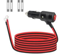 RUNCCI-YUN 12V/24V Car Cigarette Lighter Male Plug with Switch On/Off, LED Light, 16AWG, 2m/6ft, Compatible with DC 12V/24V Cars, Includes 2x15A & 2x10A Fuses