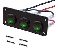 RUNCCI-YUN 12V -24V Toggle Rocker Switch Panel, 3 Gang Waterproof Round Toggle ON/OFF Switch Green LED Fit for Auto Automotive Lights Boat Yacht Trailer Caravan Camper Bus Tractor Truck