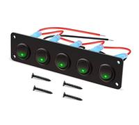 RUNCCI-YUN 12V -24V Toggle Rocker Switch Panel, 5 Gang Waterproof Round Toggle ON/OFF Switch Green LED Fit for Auto Automotive Lights Boat Yacht Trailer Caravan Camper Bus Tractor Truck