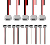 RUNCCI-YUN 15PCS USB C Type-C Female Chassis 2Pin Soldering Jack Waterproof USB C Pigtail Cable Extension Power Cable Micro USB Type C Panel Mount Connector with Card Buckle (white)