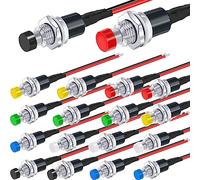 RUNCCI-YUN 18pcs 7mm 3V-6V-12V-24V-230V/1A Prewired Mini Momentary Push Button,SPST Nomal Open ON/OFF 2 Pin Round Button for Model Railway Hobby Arduino DIY (Red/Green/Yellow/Black/Blue/White)