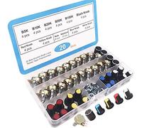 RUNCCI-YUN 20Pcs B5K B10K B20K B50K B100K Ohm Potentiometer Knob Linear Potentiometer 3 Terminal Rotary Potentiometer with Cap Nuts and Washer for Arduino Raspberry Pi and Other Projects