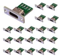 RUNCCI-YUN 20pcs USB C Connector Board Female Socket DIY OEM PC Board 24pin USB 2.0 Solder Panel Mount Type Connector for Repair Replacement Parts