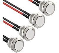 RUNCCI-YUN 4 Pieces 16 mm Momentary Push Button Switch Waterproof Push Button Switch Round Momentary Switch with Pre wiring,DIY Stainless Steel Normally Open Metal Push Start Button (High Head)