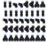 RUNCCI-YUN 40 PCS 6mm 1/4 inch Air Fittings Air Hose Pneumatic Plastic Push Connector 4 Shape Pneumatic Fittings Air Tool Push Fittings for Quick Connection of Air Piping(Y+T+I +L Type)