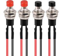 RUNCCI-YUN 4Pcs Self-locking 7mm Mini Push Button Switch SPST Latching Type ON/OFF 2 Pin Round Button 3V-6V-12V-24V-230V/1A Prewired Mini Switch for Model Railway Hobby(red black)
