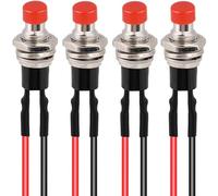 RUNCCI-YUN 4Pcs Self-locking 7mm Mini Push Button Switch SPST Latching Type ON/OFF 2 Pin Round Button 3V-6V-12V-24V-230V/1A Prewired Mini Switch for Model Railway Hobby(red)