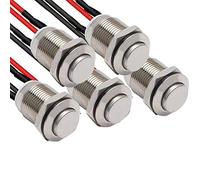 RUNCCI-YUN 5 Pieces 12 mm Latching Self-Locking Push Button Switch Waterproof Push Button Switch Round Latching Switch with Pre wiring,DIY Stainless Steel Normally Open Metal Button (High Head)