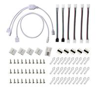RUNCCI-YUN 5050 4 Pin LED Light Strip Connector Kit 2 WayRGB Splitter Cable,10mm Strip Jumper Connectors, RGB Extension Cable, LED Light Strip Clips, Gapless Connectors