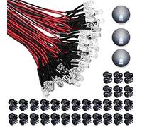 RUNCCI-YUN 65pcs White 5mm prewired led，LED Diodes Light 12V 20cm Pre Wired led（Ultra Bright)+ 65Pcs 5mm Plastic LED Holder ， for model railway