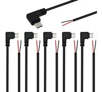 RUNCCI-YUN 6PCS Right Angle USB Type-C Pigtail Cable Extension Power Cable Solderable 22AWG 5V 3A 90 Degree USB-C Plug to 2 Pin Bare Wire Open End Connector for DIY LED Strips (25cm Type C Male)