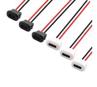 RUNCCI-YUN 6PCS USB C Type-C Female Chassis 2Pin Soldering Jack Waterproof USB C Pigtail Cable Extension Power Cable Micro USB Type C Panel Mount Connector with Card Buckle (black white)