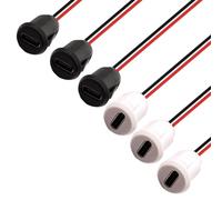 RUNCCI-YUN 6pcs USB C Type-C Female Socket 2 Wire Cable 5V 3A USB Type C Power Pigtail Panel Mount Cable Waterproof USB Type-C Charging Port Soldering with Card Buckle Round (black white)