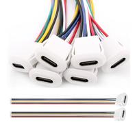 RUNCCI-YUN 6PCS USB Type-C Soldering Panel Mount Socket 6Pin USB C DIY Pigtail Bare Wire Power Cable, with Card Buckle with PD Function 150mm 24 AWG Wire (White)