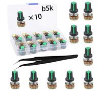RUNCCI-YUN B5K Linear Potentiometer 3 Terminal Rotary Potentiometer with Cap Nuts and Washer 10PCS (B5K-10PCS)