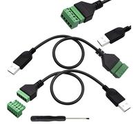 RUNCCI-YUNUSB 2.0 A Screw Terminal Block Cable USB 2.0 A Male Plug to 5 Pin/Way Female Bolt Screw with Shield terminals Pluggable Typ Converter Cable(2pcs Male 30cm)