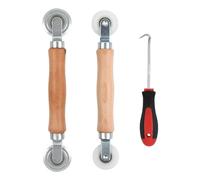 Rundago 3 Pieces Tool Retractor, 2*Double Wheel Piping Roller Sealing Roller with Wooden Handle with Nylon Wheels and Metal Rollers, 1*Rubber Strip Hook for Window Grille Installation Tool