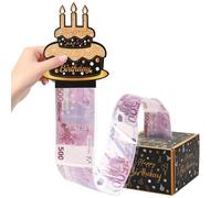 Rundago Money Box for Cash Gift, Surprise Roll Money-pulling Box Gift, Birthday Money Roll Gift Box with Cake Shaped Card, Creative DIY Money Gift Box for Wife/Girlfriend/Family/Friends (Black Gold)