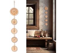 Rune Chain - Prosperity, Good Luck, Love, Protection, Home Protection Bindrune Hanger, Decoration Norse Pagan Bind Runes, Rustic Norse Viking Circular Bind Rune Protection Wood Hanging Decor