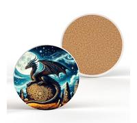 Rune Stone Mother Dragon Spiritual Artwork On Ceramic Round Coaster
