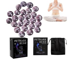Rune Stones, Spiritual Divination Tools with Guide Book, Engraved Lettering Crystal Runes Set, Mystical Meditation Healing Stones for Men Women Boys Girls Teens Spiritual Growth, 3.15x3.81x1.45 Inches