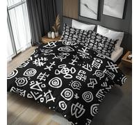 Rune Viking Duvet Cover Sets Double, Magic Sigil Character Bedding Duvet Cover Set 3 Piece, Rune Viking Room Decor Bedding Set Super Soft Microfibre With 2 Pillowcase, No Comforter