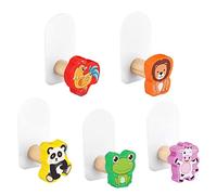 RUNEAY Children's Coat Hooks, Pack of 5, Wooden Adhesive Hooks, Funny Animals, Children's Coat Hooks, Self-Adhesive, No Drilling, Children's Wardrobe Hooks, Children's Ro