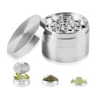 RUNEAY Herb Grinder, Premium Metal Herb Grinder 4 Layers with Pollen Catcher,Grinder Zinc Alloy Grinder for Spice Herb Coffee,Silver Ø 63mm