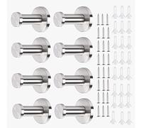 RUNEAY Pack of 8 Wall Hooks, Silver, 55 mm, Stainless Steel, Round, Coat Hooks, Towel Hooks, Clothes Hooks with 24 Screws for Bedroom, Bathroom, Wardrobe, Living Room