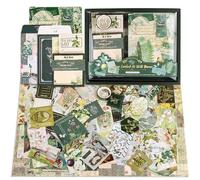 RUNEAY Scrapbook Kit,Green Theme Scrapbooking Supplies Kit Aesthetic Bullet Journal Kit with A6 Grid Notebook Sticker Card Label Washi Tape for Teen Girl Kid Women DIY Gift