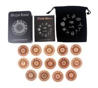 Runes Set - 14 Pieces, Wooden Rune Divination Symbols, Spiritual Emotional Learning Game Kit | Mystical Party Supplies for Birthday Date Home Travel Friends Adventure