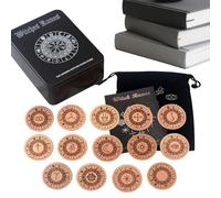 Runes Set - 14 Pieces Wooden Spiritual Divination Tools, Handcrafted Natural Woodcut Witch Supplies, 3.7cm Symbolic Oracle Disks Accessory Case | for Family Gatherings Meditation Home Travel