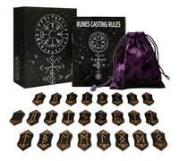 Runes Set for Divination, Wooden Carved Rune Stones with Guide, 0.63x1.34x0.08 inches Medium Size Meditation Tool with Storage Bag, Spiritual Divination Kit for Home, Dorm, School, or Camping