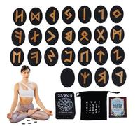 Runes Set - Mysterious Runes With Manual And Storage Bag, Mythology Run Stove Game, 25Pcs Wooden Runes For Beginners, Divination, Meditation Wood Construction Are Our Runes Sets Painted With Black