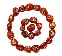 Runes Stone Set with Velvet Pouch and Instruction EBook ~ Elder Futhark Runes Engraved Pagan Viking Symbols for Reiki Healing, Crystal Grid & Energy Balancing (Red Jasper)