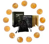 Runes Stones Set - 13pcs Witches Runes Kit with Guide Book Set | Glass Divination Runes with Instruction, Pouch | Alphabet Symbol Inscription Stone for Witches Fortune Tellers, Divination Meditation