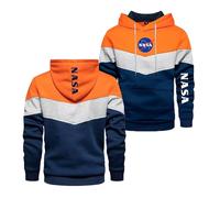 RUNGZ Men Baggy Hoodies Sweatshirts for NASA Color-blocking Outwear Long Sleeve Tops Hoody Printing Hooded Coats Jumpers Street Wear Sport Jackets with Pocket-Orange||XS