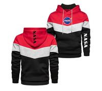 RUNGZ Men Baggy Hoodies Sweatshirts for NASA Color-blocking Outwear Long Sleeve Tops Hoody Printing Hooded Coats Jumpers Street Wear Sport Jackets with Pocket-Red||XS