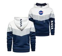 RUNGZ Men Baggy Hoodies Sweatshirts for NASA Color-blocking Outwear Long Sleeve Tops Hoody Printing Hooded Coats Jumpers Street Wear Sport Jackets with Pocket-White||L
