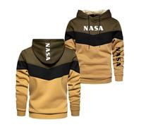 RUNGZ Mens Comfortable Hoodie Activewear for NASA Pullover Hoody Collision Color Outwear Tops Long Sleeve Sweatshirts Graphic Hooded Coat Athletic Jacket-Khaki||3XL