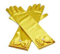 RUNHENG Kids Stretchy Satin Long Finger Dress Bowknot Gloves, 29cm (Golden Yellow)