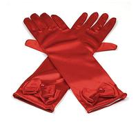 RUNHENG Kids Stretchy Satin Long Finger Dress Gloves (Red)(Size: 29cm)