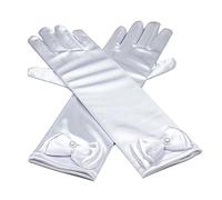 RUNHENG Kids Stretchy Satin Long Finger Dress Gloves (White)(Size: 29cm)