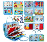 RunHero 10-in-1 Montessori Activity Board - Felt Sensory Learning Toy, Travel Toy for Car & Airplane, Ages 1-4 (Blue)