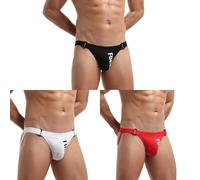 RunHero Jockstrap for Men Underwear, Low Rise Breathable Blend Sweat-Wicking Thong Athletic Supporter Jock Strap, B-black/White/Red, L