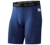Runhit 1 or 2 Pack Compression Shorts Men, Anti Chafing Spandex Underwear Moisture Wicking Base Layer Shorts Quick Dry Sport Tights with Phone Pockets for Running Cycling Gym Workout Navy S