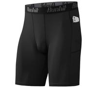 Runhit 1 or 2 Pack Compression Shorts Men, Moisture Wicking Anti Chafing Underwear Base Layer Shorts Quick Dry Spandex Fabric Sport Tights with Phone Pockets for Running Gym Cycling Workout Black S